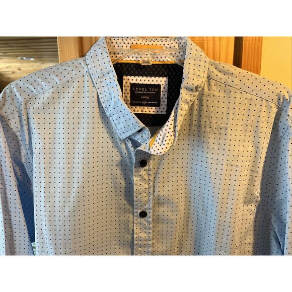 Level Ten Men's L Blue Polka Dot Button Down Long Sleeve Cotton Shirt - Picture 4 of 16
